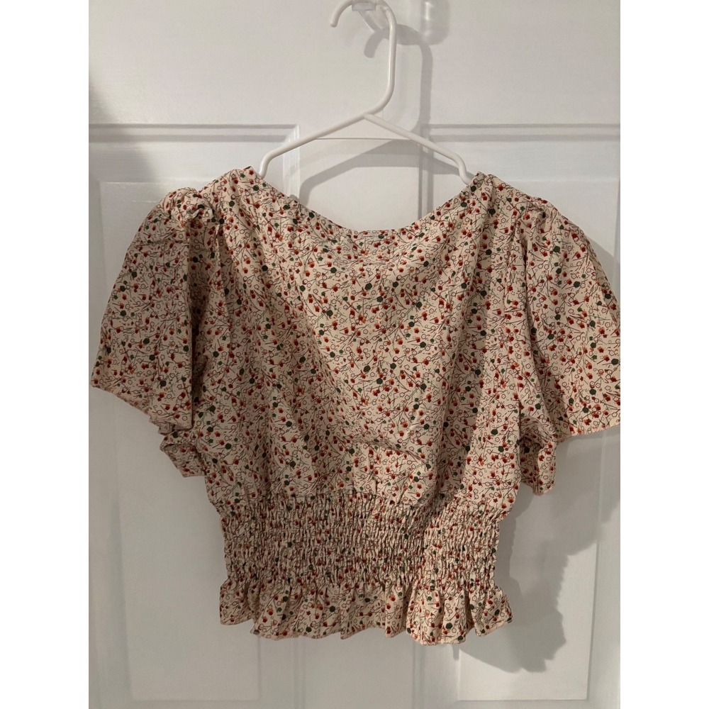 C+D+M Floral Smocked Crop Top Flutter Sleeve Blouse Cottagecore Size S - Picture 3 of 3